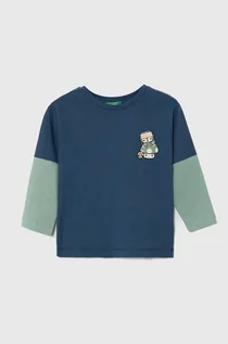 Bluzki dla dziewczynek - United Colors of Benetton longsleeve bawełniany dziecięcy kolor niebieski wzorzysty - grafika 1