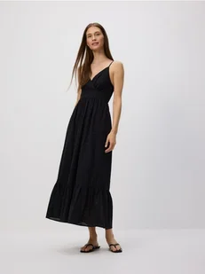 Reserved - Ażurowa sukienka midi - czarny - Sukienki - miniaturka - grafika 1