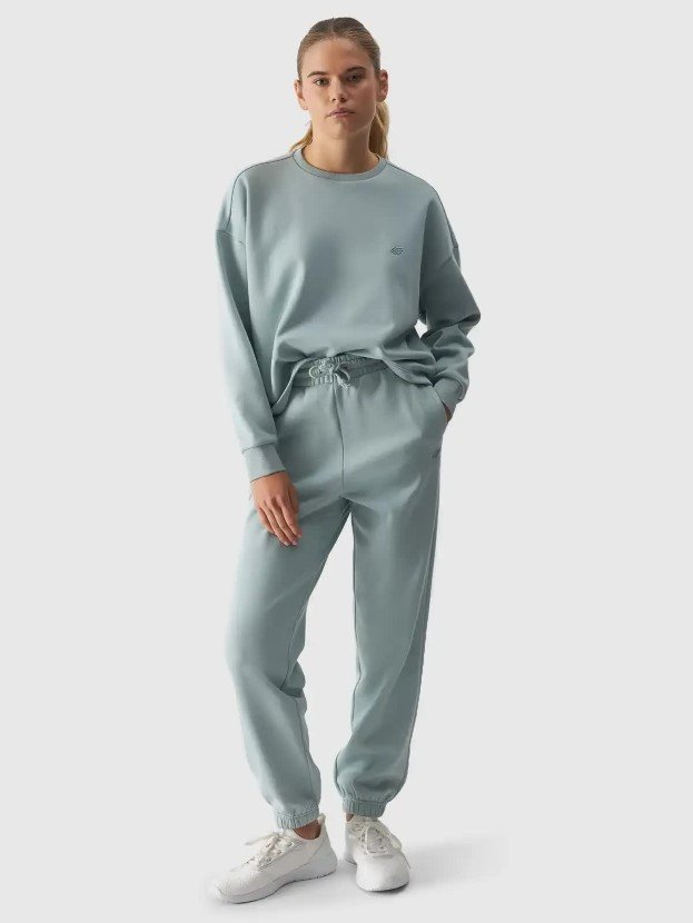 Damskie spodnie dresowe z bawełną 4FWAW24TTROF0819-47S Zielony