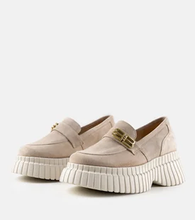 Beżowe zamszowe półbuty Karino na platformie - KARINO - Półbuty damskie - miniaturka - grafika 1