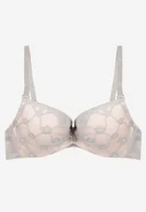 Biustonosze - Szaro-Różowy Koronkowy Biustonosz Push Up Ozdobiony Metaliczną Aplikacją Norithiel - miniaturka - grafika 1