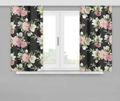 Zasłony - Zasłona Gotowa Na Żabki, 160X170, Czarna W Kwiaty, Zmc-57 - miniaturka - grafika 1