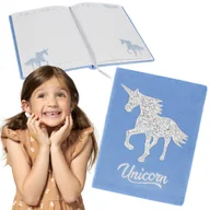 Szkolne artykuły papiernicze - Pluszowy pamiętnik/notes niebieski Jednorożec w linie A5 - miniaturka - grafika 1