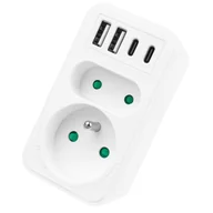 Wtyczki i adaptery - Gniazdko prądowe x2 + 4xUSB Maclean, rozgałęźnik z 2 gniazdami, 2xUSB A, MCE249 F/W - miniaturka - grafika 1