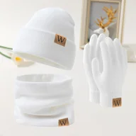 Czapki dla dzieci - TEMU Modny zestaw dla nastolatków: czapka z dzianiny z logo "W", szal i rękawiczki, trzyczęściowy zestaw, zimowy, tani, wiatroodporny i odporny na - miniaturka - grafika 1