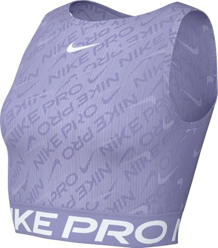 Nike Pro Dri-Fit Crop Tank top z nadrukiem (damski), Lilac Ice/White, HQ5683-533, XL