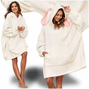 KOCO BLUZA OVERSIZE DŁUGA CIEPŁA KOC BLUZA DAMSKA Z KAPTUREM NA WALENTYNKI - Bluzy damskie - miniaturka - grafika 1