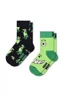 Skarpetki dla dzieci - Happy Socks skarpetki dziecięce Kids Dino Socks 2-pack kolor zielony - miniaturka - grafika 1