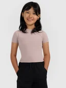 Koszulki dla dziewczynek - 4F Crop top slim gładki dziewczęcy - brązowy 122 (6-7 lat) - miniaturka - grafika 1