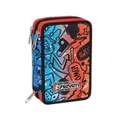 Plecaki - SEVEN Piórnik z 3 przegródkami, niebieski pomarańczowy, potrójny przedział, w komplecie ołówki, markery, kolory, akcesoria do plecaka, podstawowe, średnie, górne, Wielokolorowy, Żywy i kolorowy - miniaturka - grafika 1