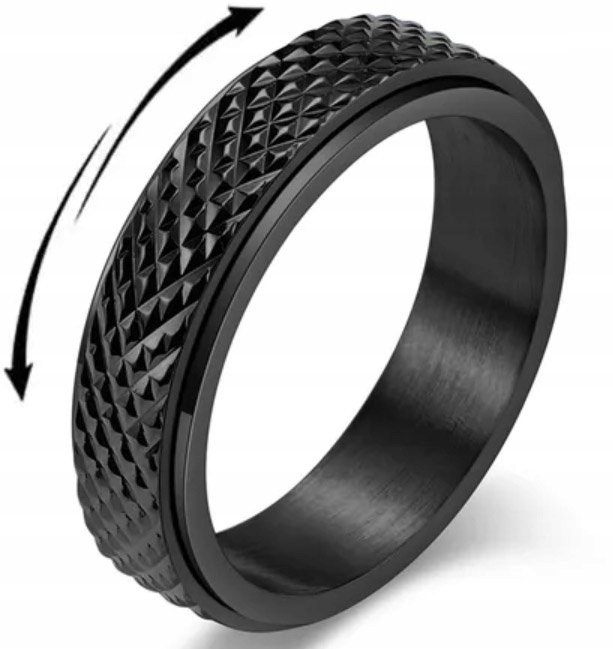 Czarny Pierścionek Antystresowy Anxiety Ring ze Stali Chirurgicznej Stres