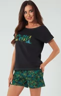 Piżamy damskie - Piżama damska na krótki rękaw i krótkie spodenki Chill, Kolor czarno-zielony, Rozmiar XS, Italian Fashion - Intymna - miniaturka - grafika 1