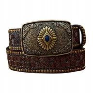 Paski - Pas pasek kowbojski western VINTAGE KLAMRA DŻETY NITY TEXAS KAMIEŃ 120 cm - miniaturka - grafika 1
