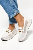 Mokasyny damskie - Białe mokasyny ażurowe na platformie damskie z ozdobą Casu M24X3-W-38 - miniaturka - grafika 1