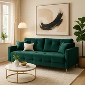 Sofy i kanapy - Sofa z Funkcją Spania SEUL Rozkładana Dwuosobowa Welurowa Zielona Nowoczesna do Salonu - miniaturka - grafika 1