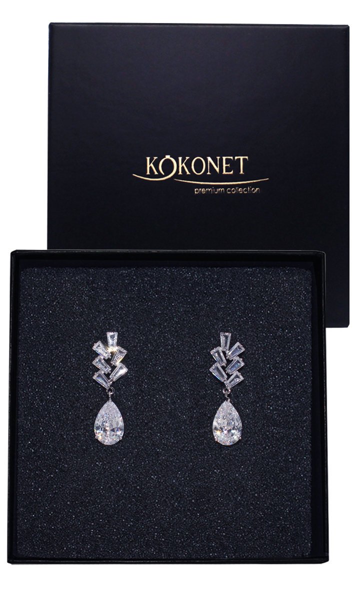 Srebrne kolczyki łezki wiszące sztyfty dla PANNY MŁODEJ ślub wesele glamour