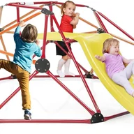 Place zabaw - Zestaw 2 w 1: Kopuła do Wspinaczki i Zjeżdżalnia, Stabilna Metalowa Drabinka Geometryczna o Nośności 150 kg, Plac Zabaw (Czerwony + Żółty) - miniaturka - grafika 1