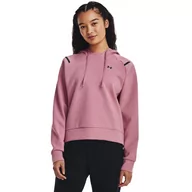 Bluzy sportowe damskie - Damska bluza treningowa nierozpinana z kapturem Under Armour Unstoppable Flc Hoodie - różowa - UNDER ARMOUR - miniaturka - grafika 1