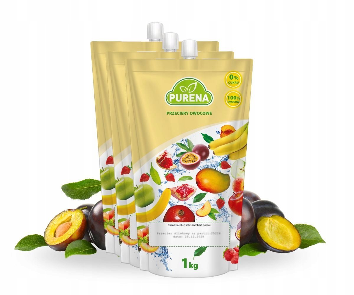 Pulpa puree przecier śliwkowy 100% bez cukru PURENA 3 x 1 kg
