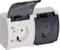 Gniazdka elektryczne - Orno Gniazdo podwójne 2x2P+Z Schuko AQUATIC, IP44, białe dymione, 10 szt. - miniaturka - grafika 1