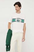 Koszulki męskie - Lacoste t-shirt bawełniany kolor beżowy z nadrukiem - miniaturka - grafika 1