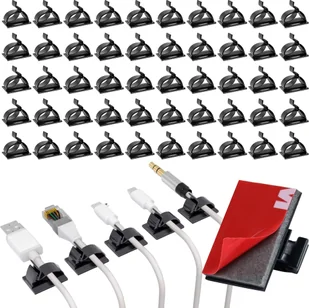 Organizer Alogy Samoprzylepne klipsy x50 Organizer biurkowy kabli organizery na kable przewody na blat biurko taśma 3M Alogy [50szt] - Maskownice do kabli - miniaturka - grafika 1