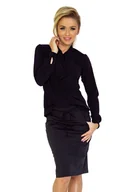 Bluzki damskie - Czarna Bluzka Elegancka z Wiązaną Szarfą - miniaturka - grafika 1