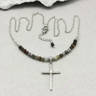 Biżuteria religijna - Naszyjnik ze srebra z krzyżem z dumortierytem - miniaturka - grafika 1