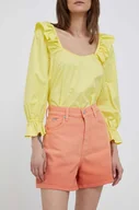 Spodenki damskie - Pepe Jeans szorty jeansowe Stella damskie kolor pomarańczowy gładkie high waist - miniaturka - grafika 1