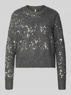 Swetry damskie - Sweter z dzianiny o kroju relaxed fit z cekinowym obszyciem model ‘LALTA’ - miniaturka - grafika 1