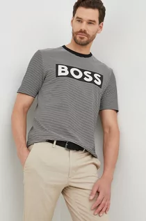 Koszulki męskie - BOSS t-shirt bawełniany kolor czarny wzorzysty - Boss - grafika 1