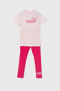 Dresy i komplety dla dziewczynek - Puma komplet bawełniany dziecięcy ANIMAL & Leggings Set G kolor różowy - grafika 1