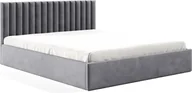 Łóżka - GUTTO Łóżko tapicerowane 160x200 metalowa rama z listew szary welurowa tkanina aksamitna z pojemnikiem i miejscem do przechowywania - miniaturka - grafika 1