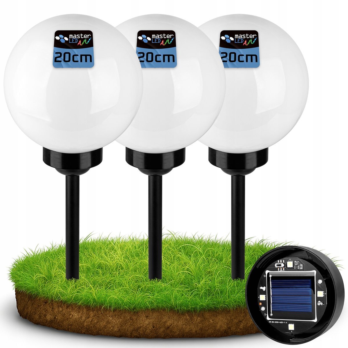 3x Lampa ogrodowa Kula solarna LED 30cm wbijana naziemna biała mleczna