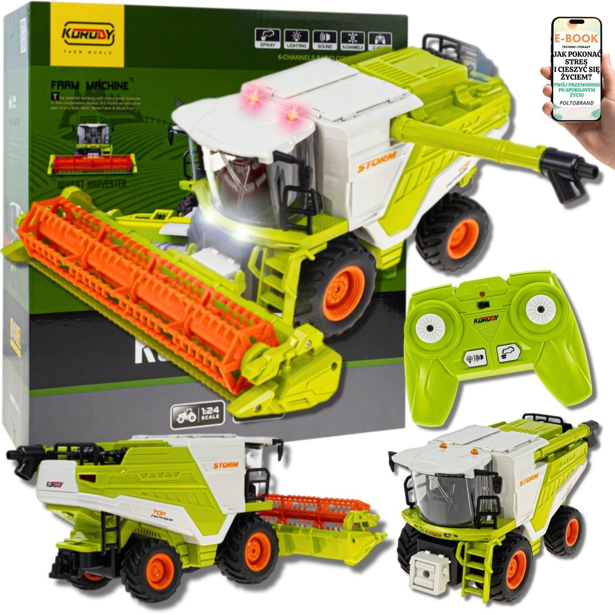 KOMBAJN ZDALNIE STEROWANY 2W1 PILOT RC EFEKT DYMU ŚWIATŁA LED AKUMULATOR DLA MAŁEGO ROLNIKA PREZENT DLA WNUCZKA + EBOOK-1