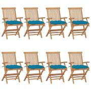 Fotele i krzesła ogrodowe - Krzesła ogrodowe z niebieskimi poduszkami, 8 szt., tekowe - miniaturka - grafika 1