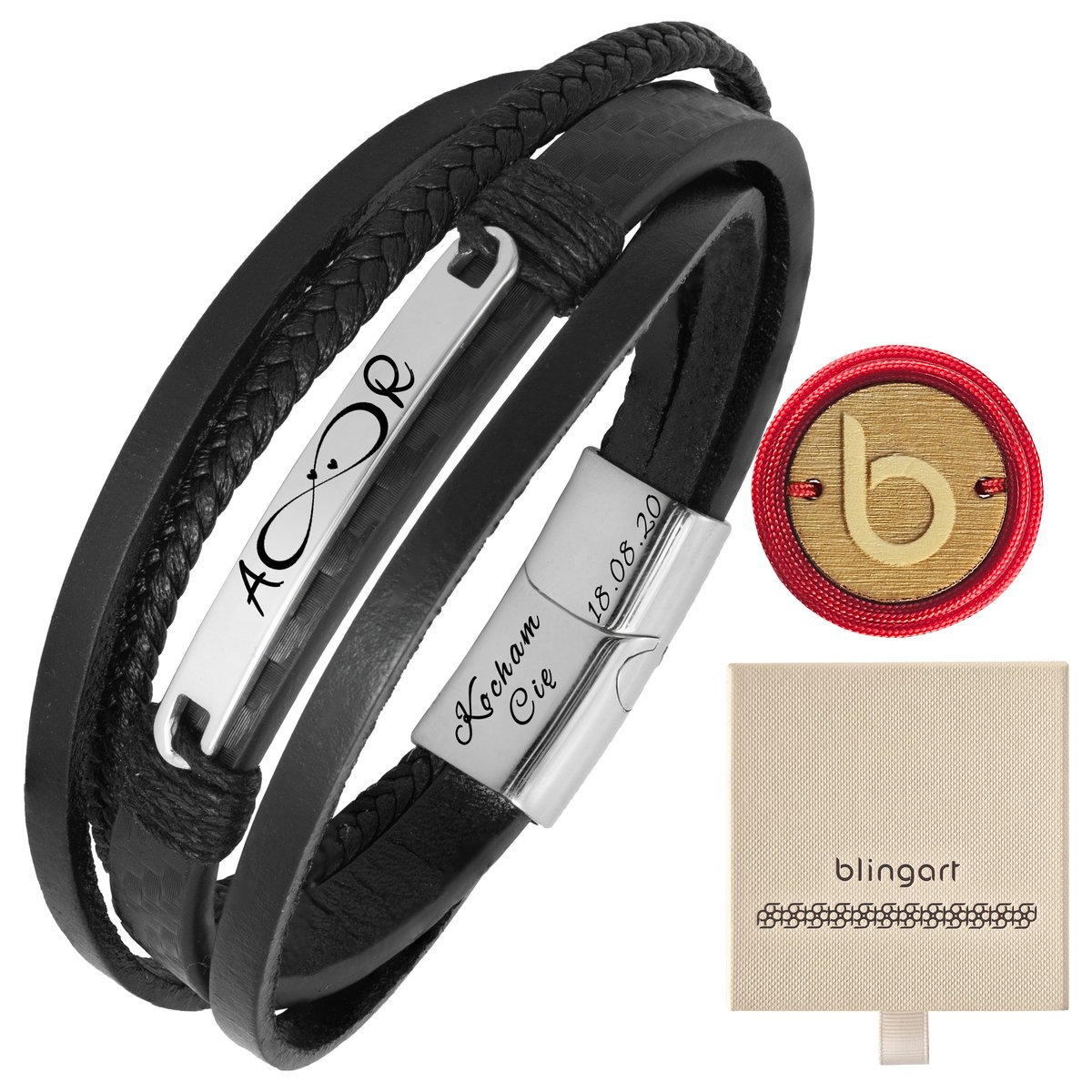 Bransoletka z grawerem skórzana męska plecionka