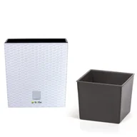 Donice - Doniczka kwadratowa wkład rattan 20x20x20,2 cm biały - miniaturka - grafika 1