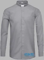 Szaty liturgiczne - Koszula kapłańska z koloratką, długi rękaw - jasnoszara - miniaturka - grafika 1