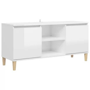 vidaXL Lumarko Szafka TV z drewnianymi nóżkami, biała, połysk, 103,5x35x50 cm 805965 - Szafki RTV - miniaturka - grafika 1