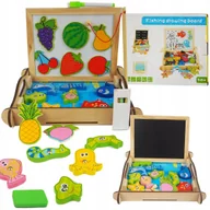Zabawki kreatywne - DREWNIANA TABLICA DWUSTRONNA PISANIE ŁOWIENIE RYBEK WĘDKI RYBKI OWOCE - miniaturka - grafika 1