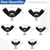 Śruby i nakrętki - Zestaw 135 szt. m3 M4 M5 M8 M10 M12 czarnych nakrętek motylkowych, 7 rozmiarów, nakrętki motylkowe ze stali węglowej o wysokiej wytrzymałości, element - miniaturka - grafika 1