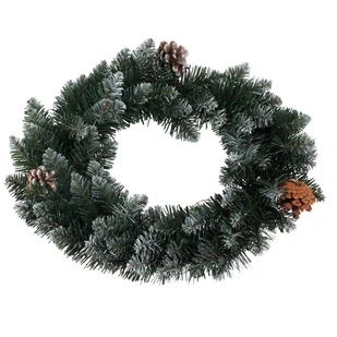 Wianek świąteczny zielony z białymi końcówkami 40 cm - Ozdoby bożonarodzeniowe - miniaturka - grafika 1