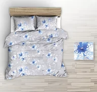 Pościel - Pościel Z Kory 140X200 Szara Duże Niebieskie Rysowane Kwiaty - miniaturka - grafika 1