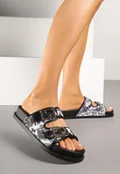 Klapki i japonki damskie - Czarno-Białe Casualowe Klapki z Paskami z Klamrami Redunise - miniaturka - grafika 1