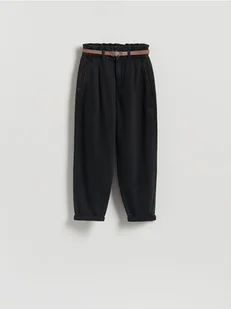 Reserved - Jeansy paperbag z paskiem - czarny - Spodnie damskie - miniaturka - grafika 1