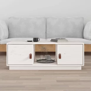 Lumarko Stolik kawowy, biały, 100x50x35 cm, lite drewno sosnowe - Ławy i stoliki kawowe - miniaturka - grafika 1