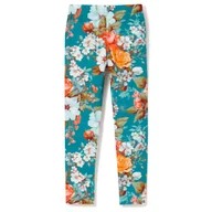 Legginsy - Legginsy bawełniane Turkusowe kwiaty 104 - miniaturka - grafika 1