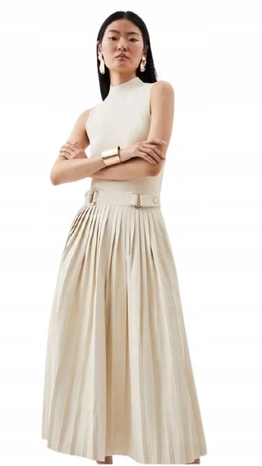 KAREN MILLEN SUKIENKA PLISOWANA KREMOWA M 12GA