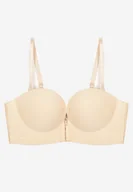 Biustonosze - Beżowy Biustonosz Push Up Zapinany z Przodu Pariri - miniaturka - grafika 1